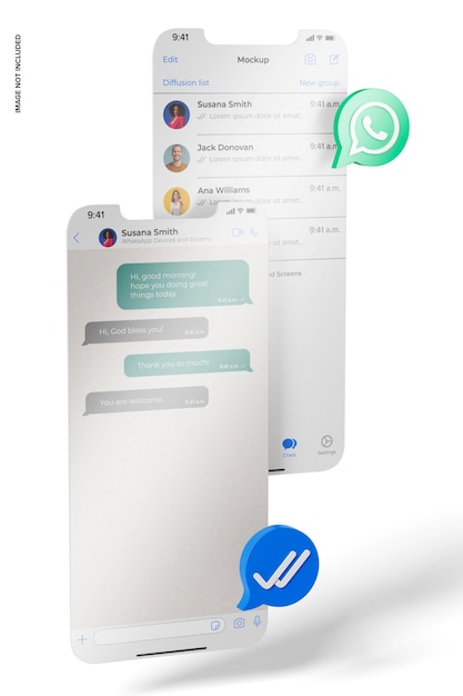 iPhone 12 Screens with WhatsApp Icons Mockup, Floating