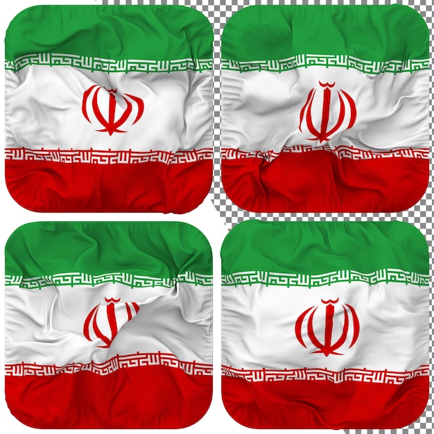 Iran Flag Squire Shape Isolated Different Waving Style Bump Texture 3D Rendering