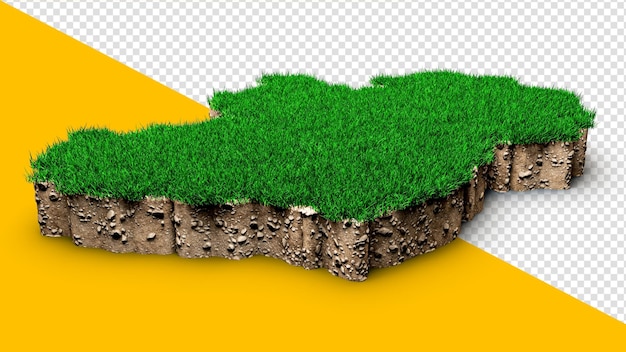 Ireland map soil land geology cross section with green grass and Rock ground texture 3d illustration