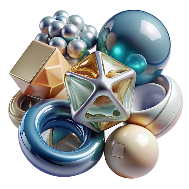 PSD iridescent metallic spheres abstract composition