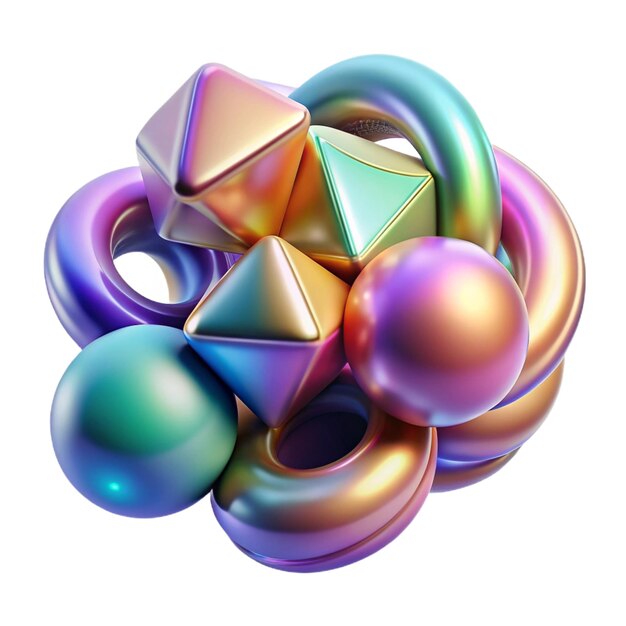 PSD iridescent metallic spheres abstract composition