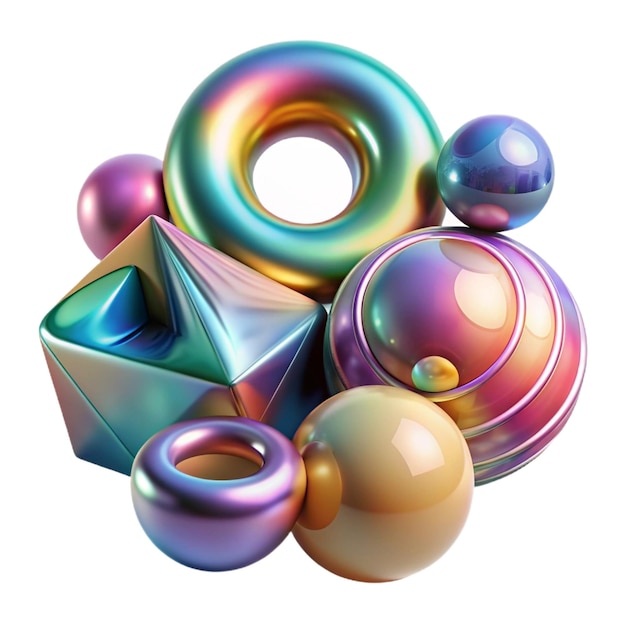 PSD iridescent metallic spheres abstract composition