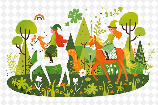 Irish Countryside With Characters Having a Horseback Ride De People Life Style Flat Illustration