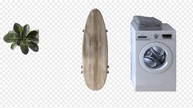 PSD ironing board near washing machine clean style