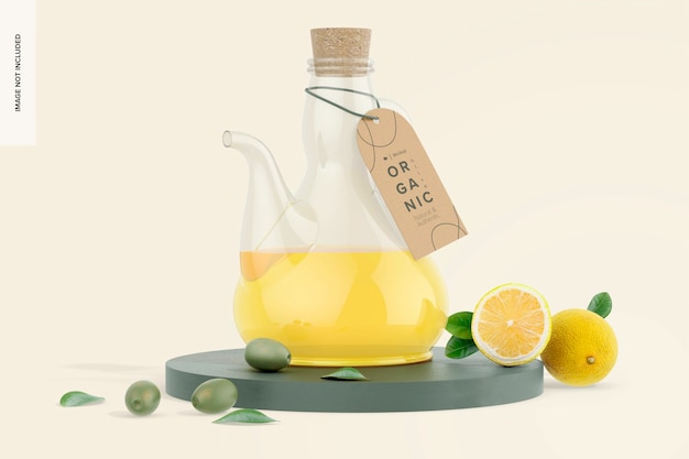 Irregular Olive Oil Bottle Mockup, on Podium