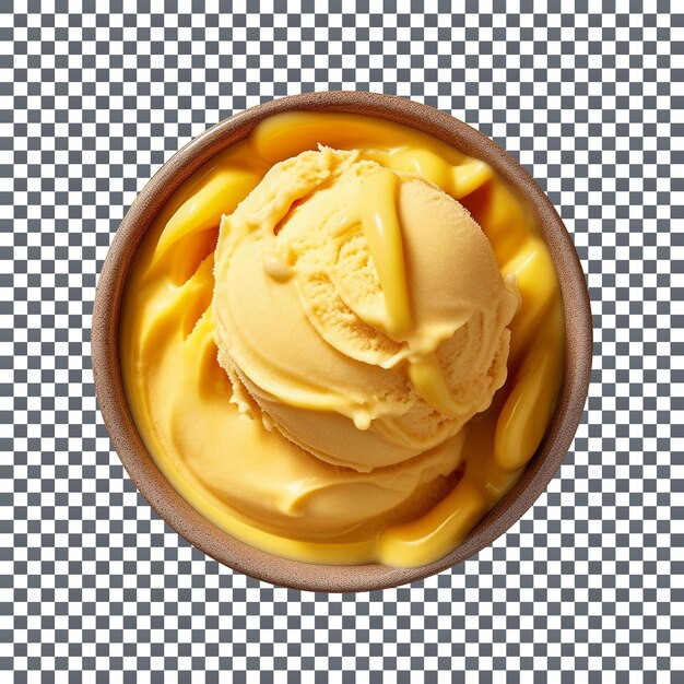 PSD irresistible and creamy mango ice cream served in a bowl on transparent background