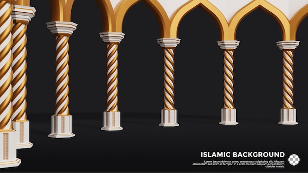 Islamic 3d mosque pillar decoration in white gold background color