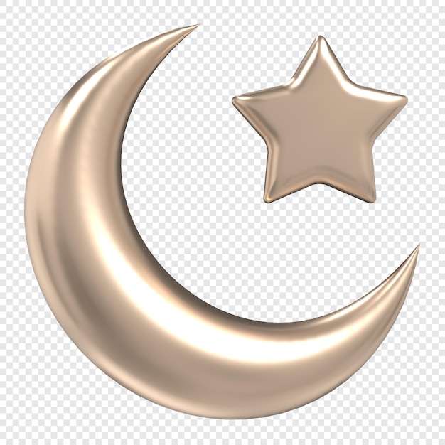 PSD islamic crescent moon and star icon golden moon and star 3d icon symbol shape design for islamic