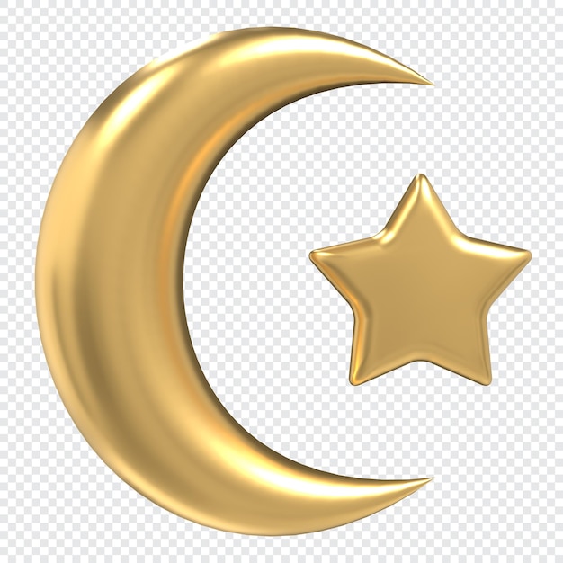 PSD islamic crescent moon and star icon golden moon and star 3d icon symbol shape design for islamic