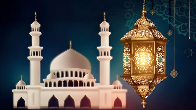 Islamic Decorated Background Design With lighting Ramadan Mubarak