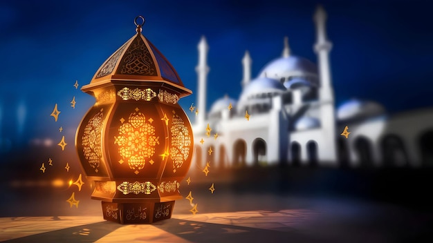 Islamic Decorated Background Design With lighting Ramadan Mubarak