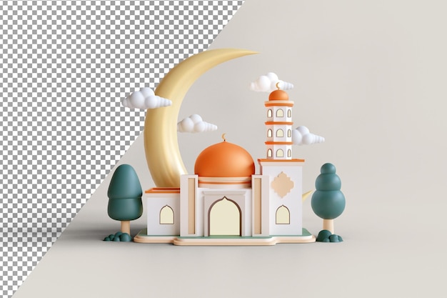 Islamic display decoration mosque building with gold dome and crescent