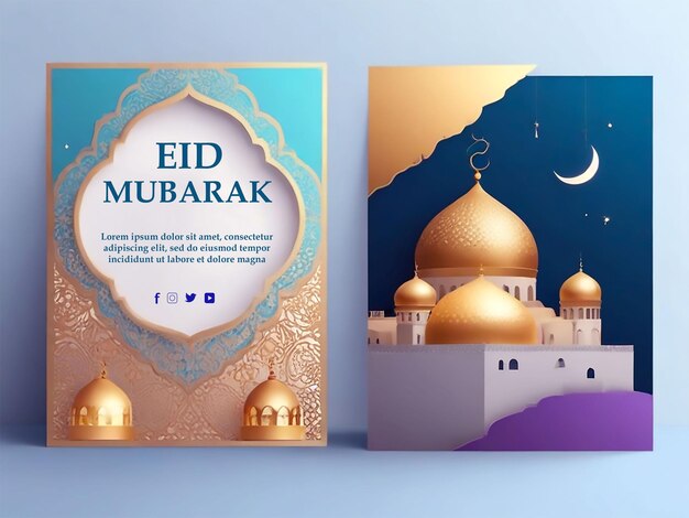 Islamic eid festival greeting template and moon with mandala background