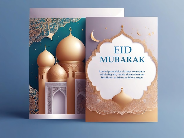 Islamic eid festival greeting template and moon with mandala background