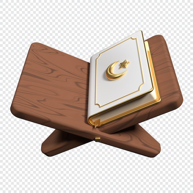 PSD islamic golden holy quran book with stand icon golden holy quran ramadan icon 3d rendering