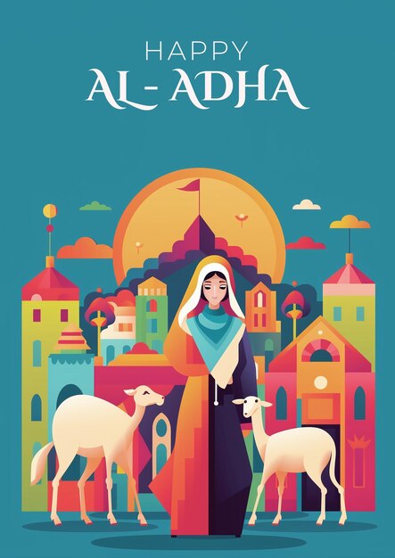 Islamic greeting card of a lamb for Eid AlAdha concept