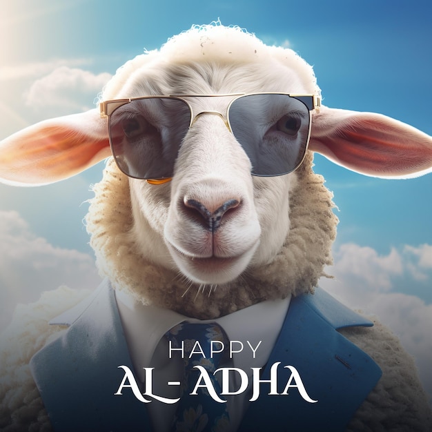 Islamic greeting card of a lamb for Eid AlAdha concept