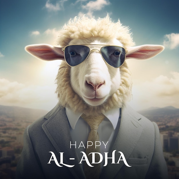 Islamic greeting card of a lamb for Eid AlAdha concept