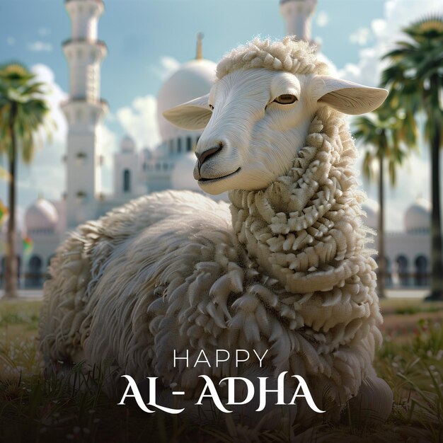 Islamic greeting card of a lamb for Eid AlAdha concept