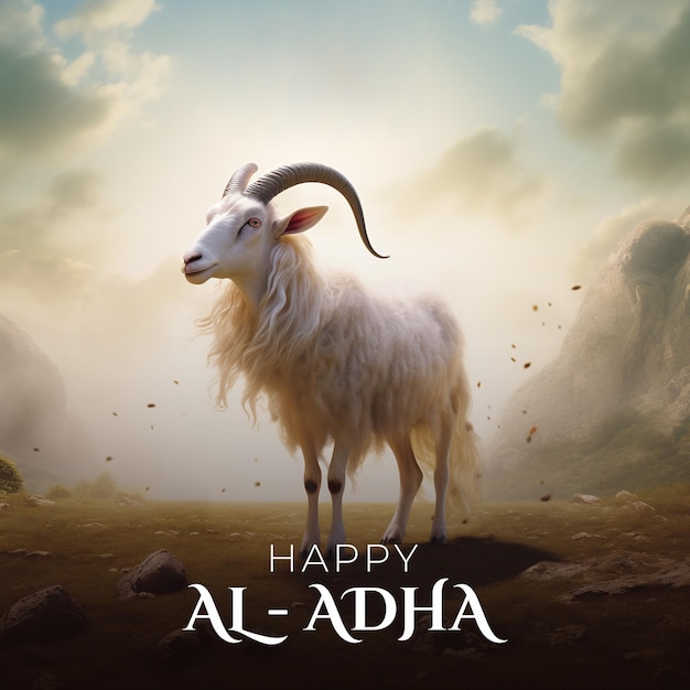 Islamic greeting card of a lamb for Eid AlAdha concept