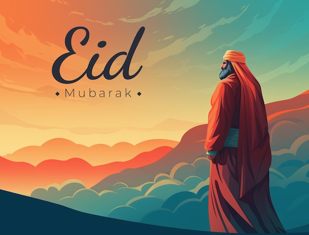 Islamic greeting card of a man for Eid Mubarak concept