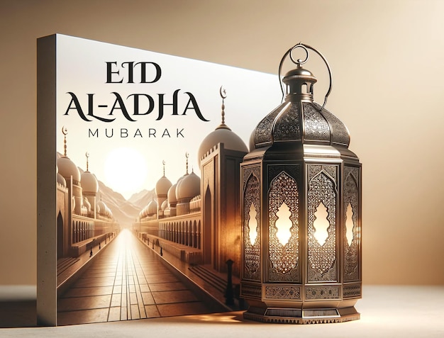 Islamic greeting card of a traditional islamic lantern for Eid aladha concept