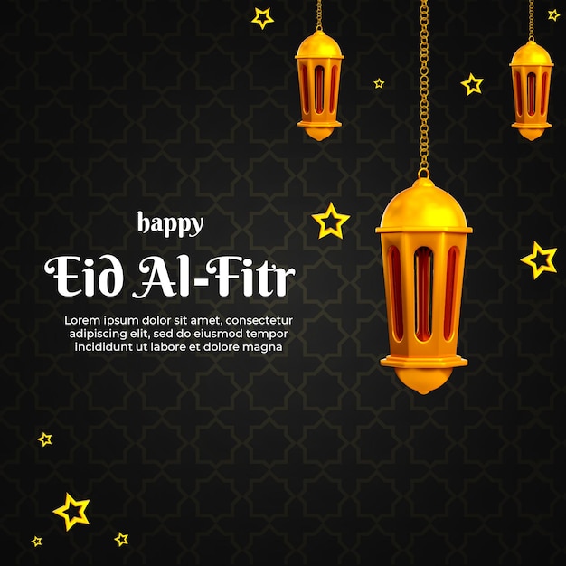 Islamic greetings eid alfitr card design with crescent