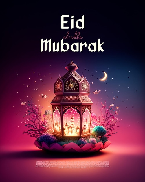 PSD islamic greetings social media post eid al adha mubarak 3d cartoon style generative ai