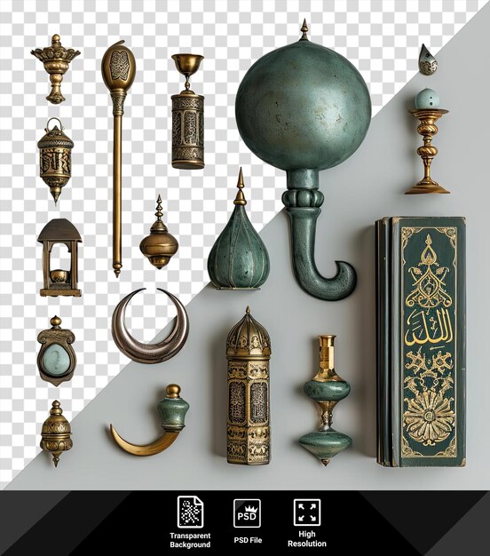 islamic lunar item set gold green blue and bronze