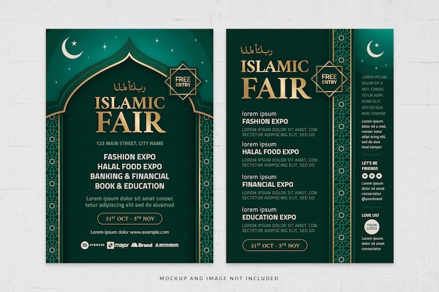 Islamic Middle Eastern Emerald green and gold Style Flyer Template in PSD