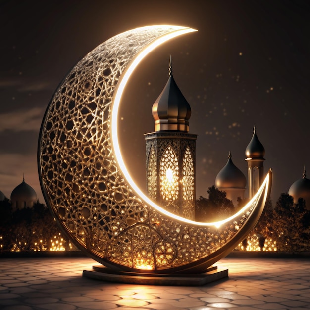 Islamic moon 3D render isolated illustration