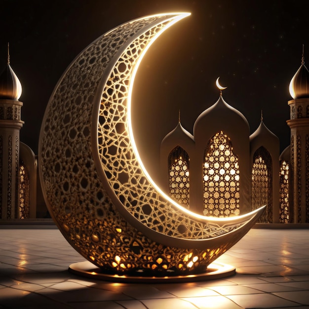 Islamic moon 3D render isolated illustration