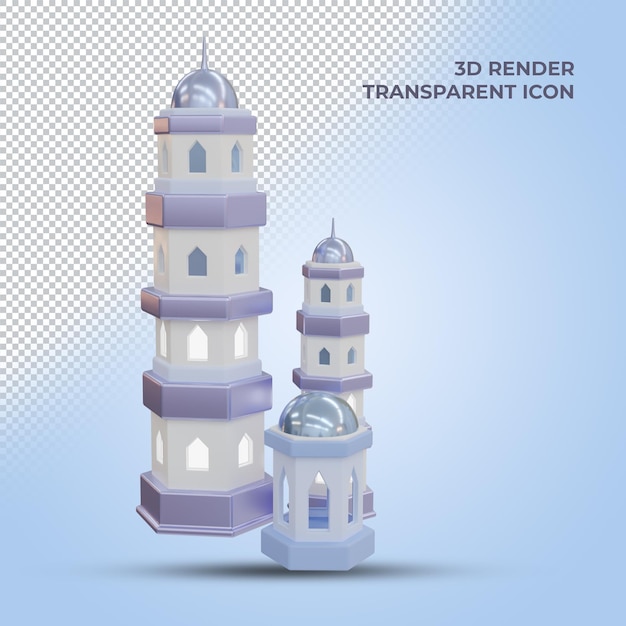 Islamic mosque 3d render icon with transparent background front view