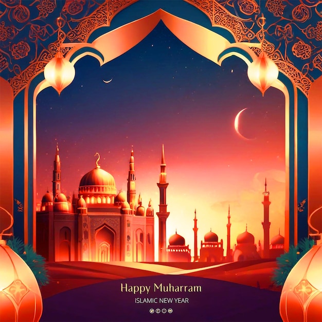 Islamic Muslim Happy Muharram Background Design