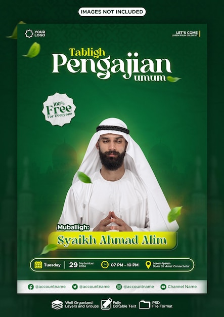 Islamic PSD design template for tabligh pengajian and dakwah