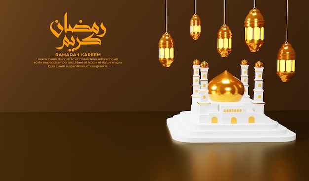 Islamic ramadan greetings composition with 3d mosque and arabic lantern