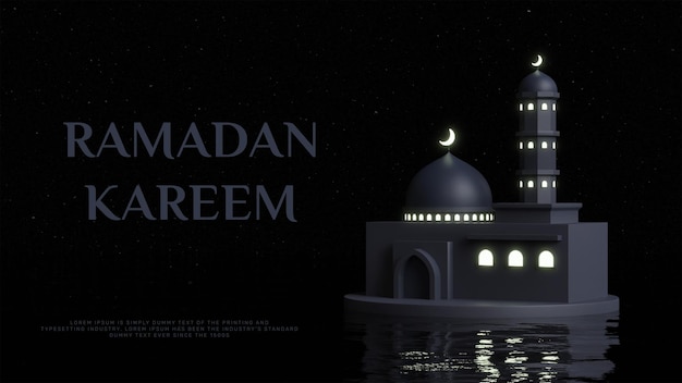 Islamic ramadan kareem background banner template with 3d render mosque