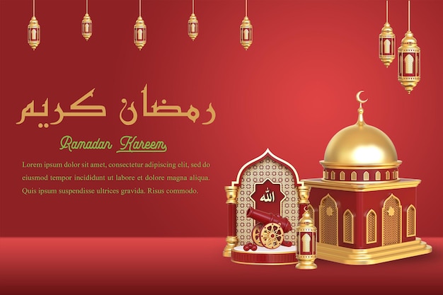 Islamic ramadan kareem background with 3d mosque lantern crescent moon and islamic decoration