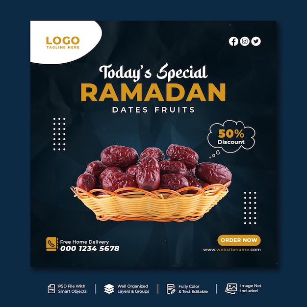 Islamic Ramadan Kareem Food Social Media Post Banner Design Premium PSD Template