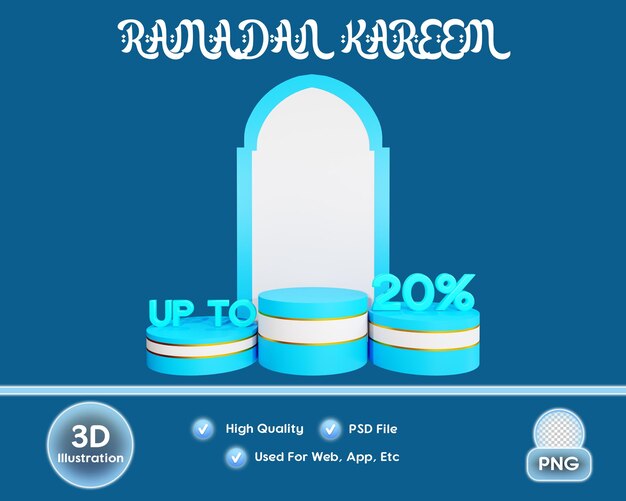 Islamic Ramadan Podium With Text Up To 20 Percent 3D Illustration