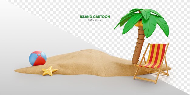 PSD island podium cartoon 3d render isolated summer beach