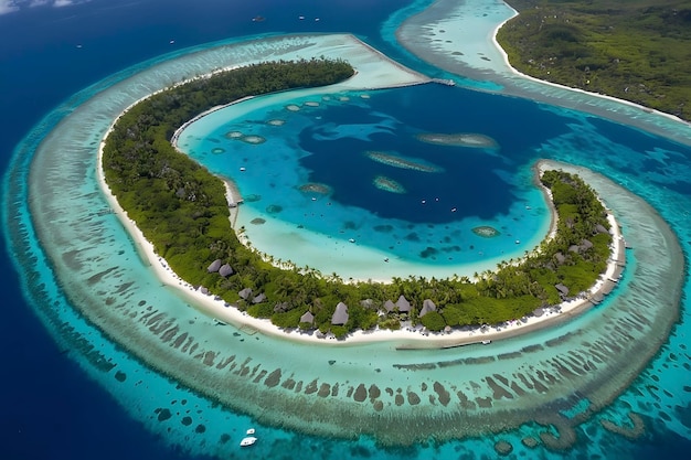 an island with a golf club and a golf club on the water