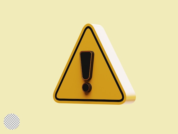 Isolate of realistic yellow triangle caution warning sing on yellow background for attention exclamation mark traffic sign by 3d render illustration