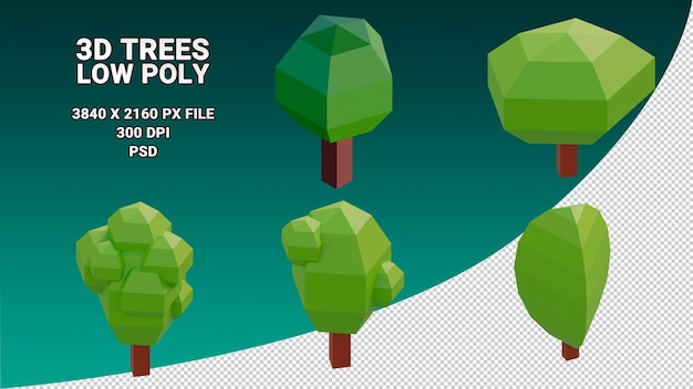 Isolated 3d model of a low-poly tree on a transparent background