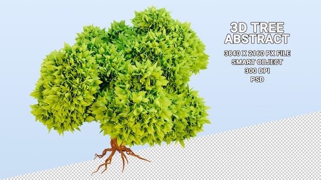 Isolated 3d model of tree with abstract green leaves on transparent background