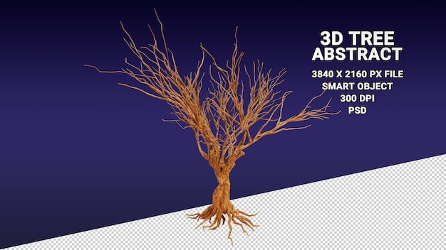 Isolated 3d model of a tree without leaves on a transparent background