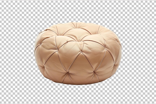 PSD isolated beige leather pouf against transparent background