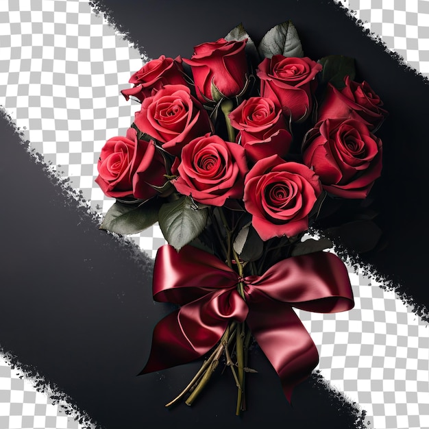 PSD isolated black banner featuring red rose bouquet for valentine s day transparent background