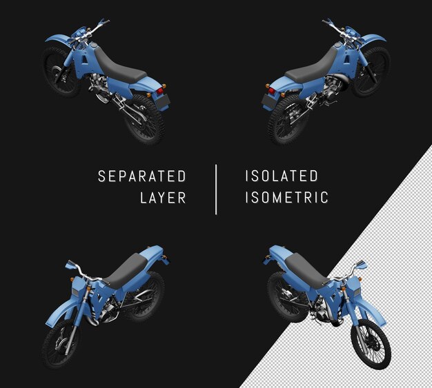 Isolated Blue Sport Trail Motorcycle Isometric Motorbike Set