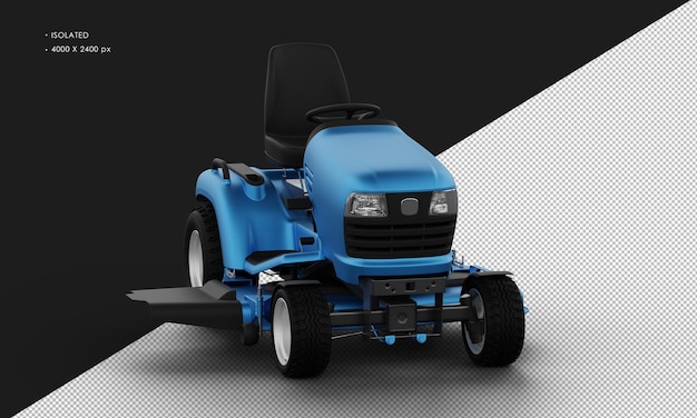 Isolated blue Titanium Metal Matte Modern Lawn Mower from Right Front Angle View